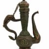 VINTAGE TIBETAN BRASS DRAGON EWER ANTIQUE HANDCRAFTED ASIAN PITCHER WITH CHAINED LID(12 INCH)