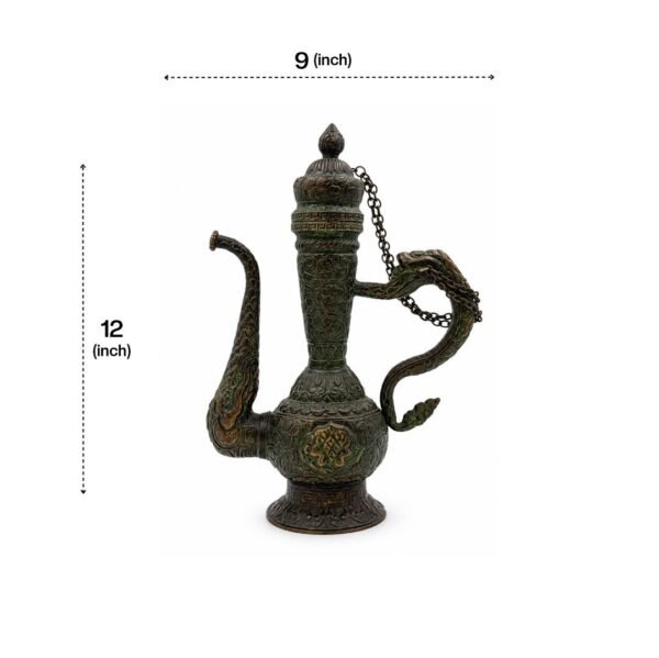 VINTAGE TIBETAN BRASS DRAGON EWER ANTIQUE HANDCRAFTED ASIAN PITCHER WITH CHAINED LID(12 INCH)
