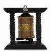 Handcrafted Tabletop & Wall-Mount Tibetan Prayer Wheel in Carved Wooden Frame (Ashtamangala Motifs)