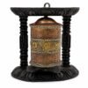 Handcrafted Tabletop & Wall-Mount Tibetan Prayer Wheel in Carved Wooden Frame (Ashtamangala Motifs)