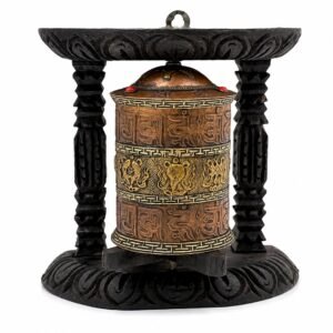 WhatsApp Image 2026-05-23 at 1.33.28 PM (1) Handcrafted Tabletop & Wall-Mount Tibetan Prayer Wheel in Carved Wooden Frame (Ashtamangala Motifs)