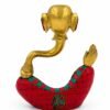 Handcrafted Brass Lord Ganesha Idol with Turquoise & Coral Stone Inlay