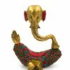 Handcrafted Brass Lord Ganesha Idol with Turquoise & Coral Stone Inlay