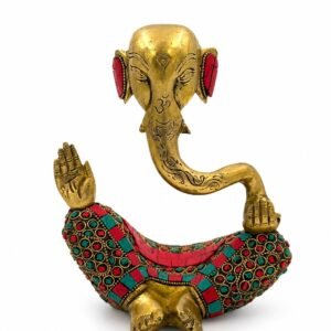WhatsApp Image 2026-05-23 at 2.25.27 PM (1) Handcrafted Brass Lord Ganesha Idol with Turquoise & Coral Stone Inlay