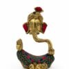 Handcrafted Brass Lord Ganesha Idol with Turquoise & Coral Stone Inlay