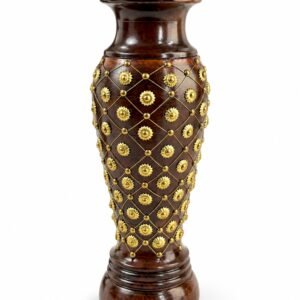 Royal Heritage Wooden Floor Vase with Brass Floral Embellishments