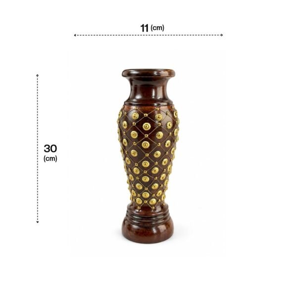 Royal Heritage Wooden Floor Vase with Brass Floral Embellishments